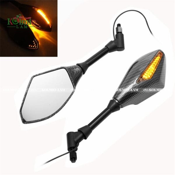 LED Turn Lights Side Mirrors with LED Turn Signal Indicator 8/10mm Motorcycle Rearview Mirror fit For Honda Suzuki Yamaha Ducati - 图片 8