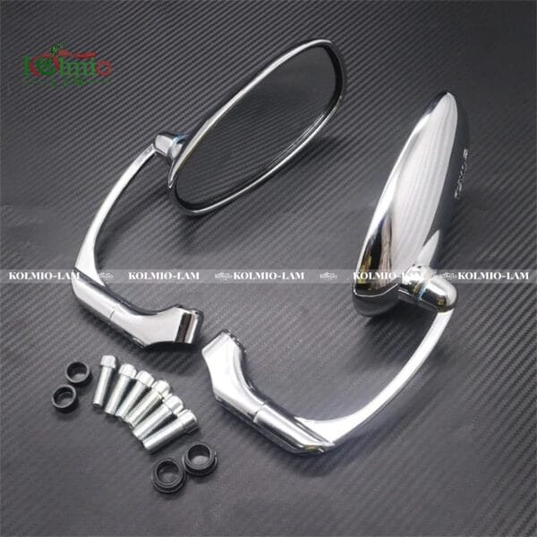 ZORBYZ Motorcycle Chrome L-bar Retro Oval Rearview Side Mirror E9 Mark fit For Honda Yamaha Suzuki Cafe Racer Custom